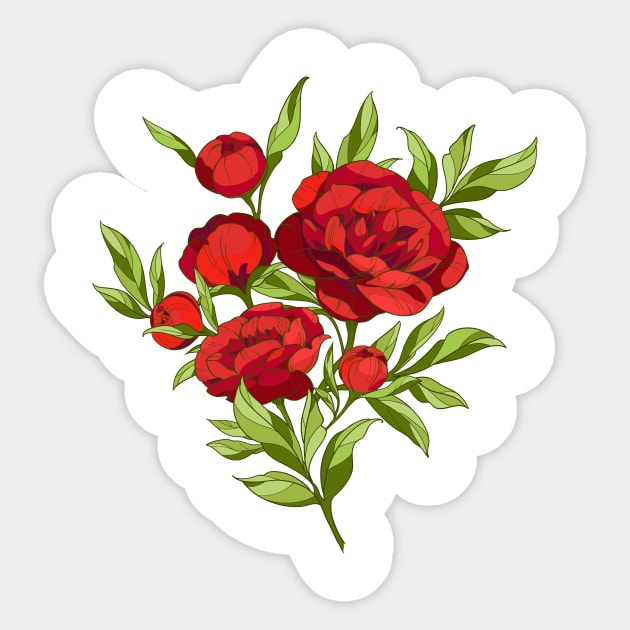 bouquet of bright red peonies Sticker by  ESHA-Studio